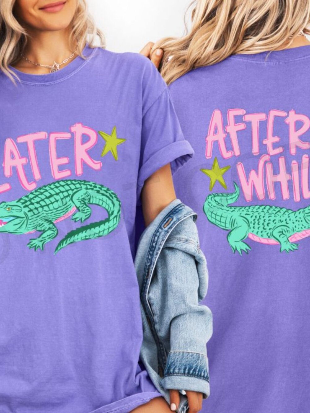 Later After While Alligator Shirt Funny Graphic Tee Front Back Print Cute Gator‎